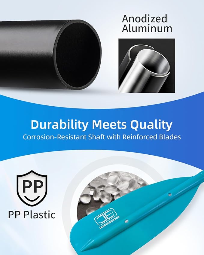 OCEANBROAD Canoe Paddle, Adjustable from 4'3''to 5'3''/130cm to 160cm Aluminum Shaft with Plastic Blade for Canoeing Boating Kayaking, 3-Piece Floatable Oar