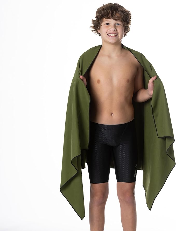 Flow Hydro Sport Towel - Microfiber Quick Dry Swimming Towels for Swim, Pool, Triathlon, and Other Water Sports in Medium, Large, Extra Large, and Hooded Sizes (Army Green, Large (60" x 30"))