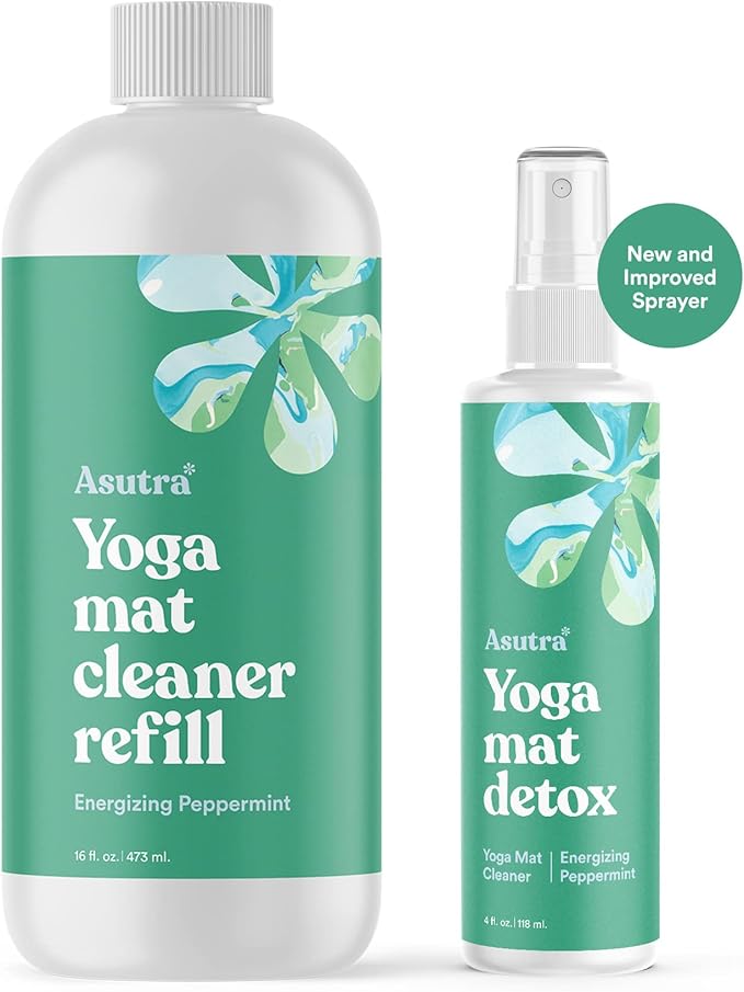 ASUTRA Yoga Mat Cleaner Spray Refill (Energizing Peppermint), 16 fl oz - No Slippery Residue, Organic Essential Oils, Deep-Cleansing for Fitness Gear & Gym Equipment