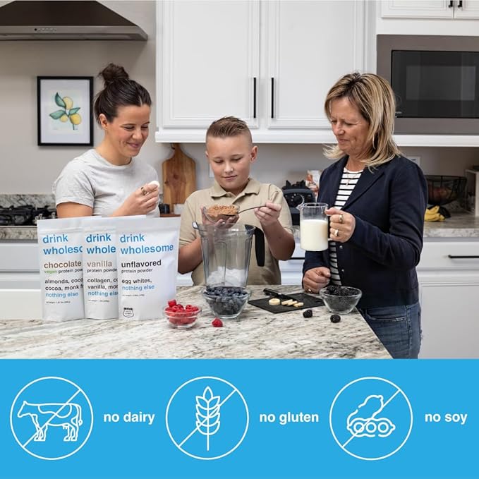drink wholesome Chocolate Maple Egg White Protein Powder | for Sensitive Stomachs | Gut Friendly | Additive & Dairy Free | No Artificial Sweeteners | No Bloating or Gas | No Constipation or Diarrhea