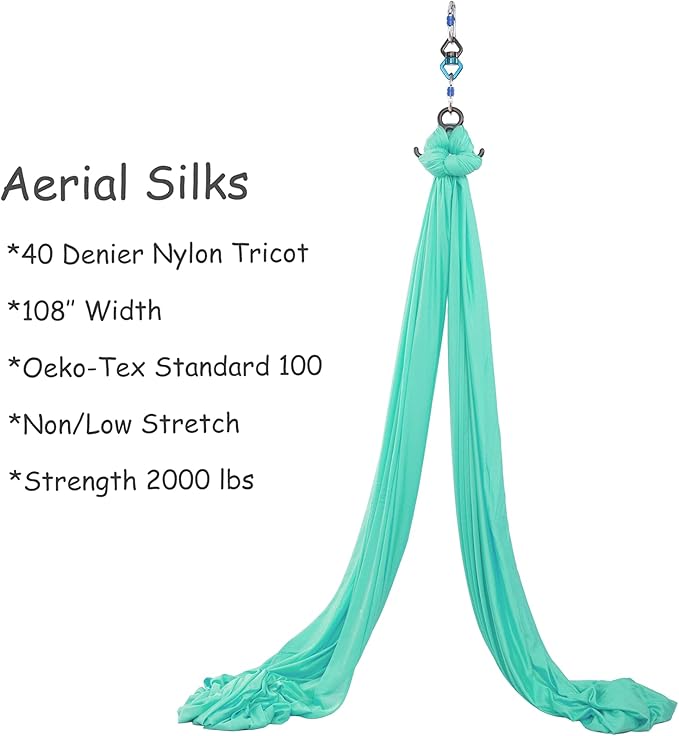 Aerial Silks Yoga Swing Set - 9/11 Yards Aerial Yoga Hammock Kit Anti-Gravity Flying for Fitness, Low/Non Stretch Nylon Tricot Fabric Hardware Included for Dance