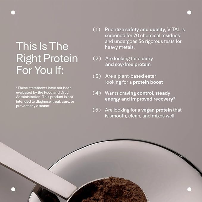 LTH VITAL Vegan Protein - Trusted by Life Time fitness Members - Plant-Based Protein Powder - Made from Pea Protein - Supports a Healthy Immune System - Gluten Free & Soy Free - Chocolate, 30 Servings