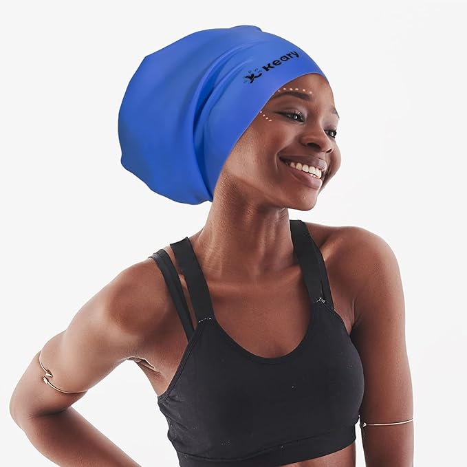 Keary Extra Large Swim Cap for Braids and Dreadlocks Extensions Weaves Long Hair, Waterproof Silicone Cover Ear Bath Pool Shower Swimming Cap for Adult Youth to Keep Hair Dry, Easy to Put On and Off