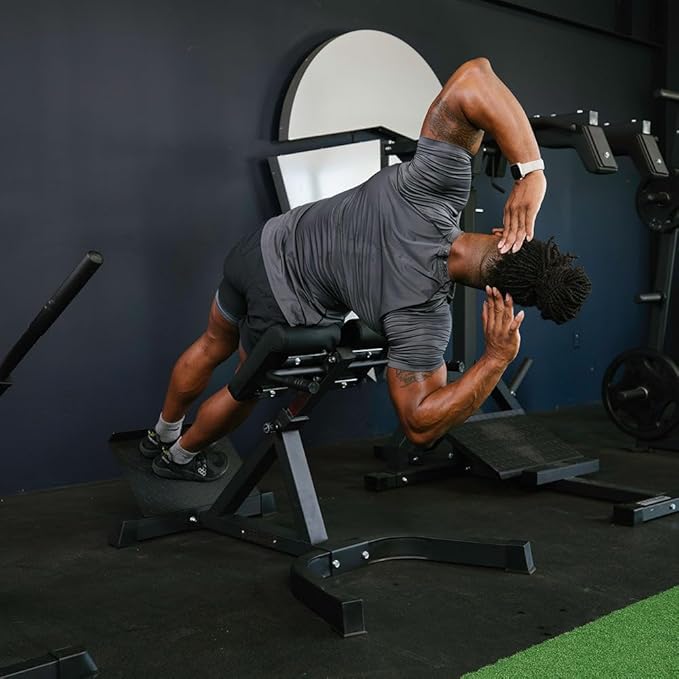 Titan Fitness Roman Chair Back Extension Machine, Adjustable Hyperextension Bench, Soft Durable Padding, Non-Slip Footplate, Adjustable Height, Home Gym Exercise Equipment