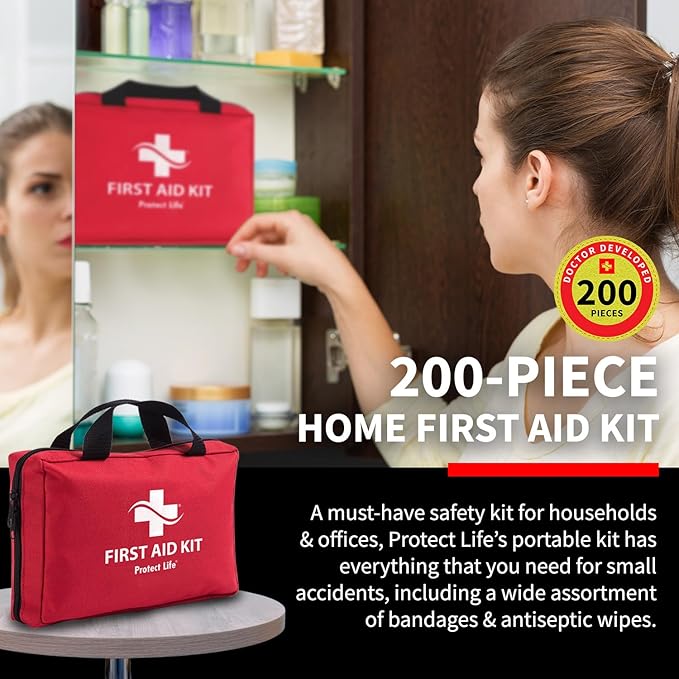 Protect Life Survival First Aid Kit for Home/Business, Camping Survival Kits | Mini Travel First Aid Kit | Camping Equipment | Small Kits for Car | Outdoor Emergency Survivals Pack - 200pcs