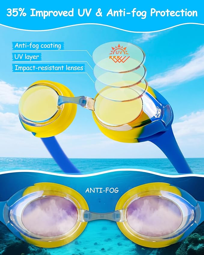 Kids Swim Goggles, Anti-fog and UV Protection with Swim Cap for Age 3-15 Youth Boys Girls Toddler