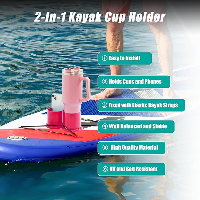 Paddleboard Cup Holder, Kayak Drink Holder for Paddle Board Cup and Phone Holder, Sup Surfboards Canoes Kayak Paddle Board Accessories for Types of Cup Bottle Drink