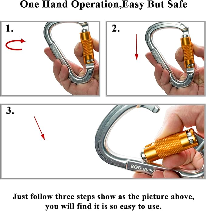 SOB Auto Locking Climbing Carabiner Clips,Heavy Duty Asymmetrical Carabiner Connector Used for Rappelling Gear Rescue Outdoor Projects Dog Leash