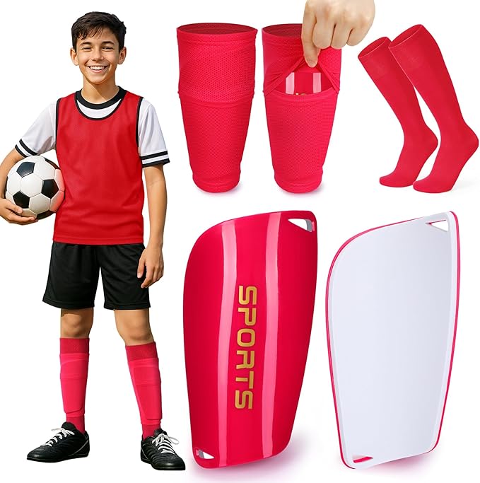 XZQTIVE Soccer Shin Guards with Shin Sleeves and Soccer Socks, Football Shin Pads Set for Kids Youth and Adult