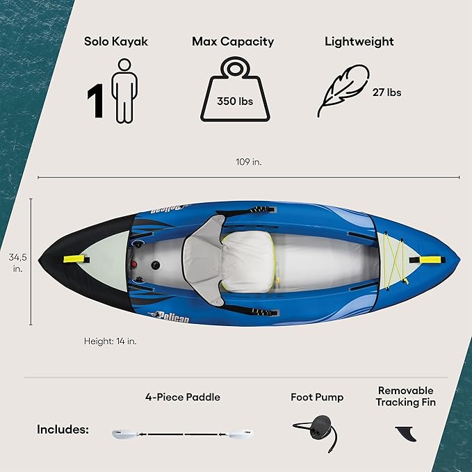 Pelican iESCAPE Inflatable Kayak - Recreational Kayak - Compact, Stable and Fun All in One - for 1 or 2 Person