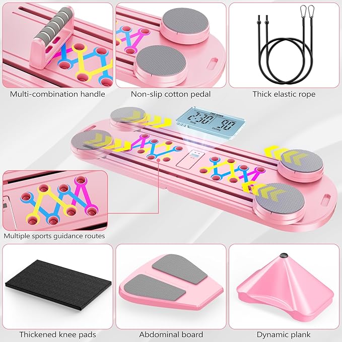 Pilates Board, Pilates Reformer Set, 7 in 1 Multifunctional Pilates Reformer Machine with Timer, Portable Foldable Pilates Board for Home Workout, Pilates Kit with Storage Bag