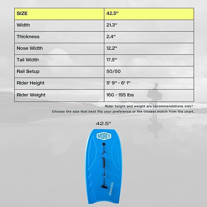 MOREY® Cruiser, The Original Bodyboard; 42.5 in Full Size Body Boards for Beach, for All Skill Levels, Engineered with HDPE Slick Bottom for Speed, Front Deck Contours for Grip (2025 Model)