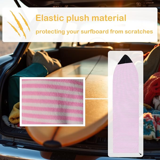 Surf Sock, Surfboard Sock Cover for Longboard Paddleboard Surf Board Sup Paddle Board, 6-8 FT Foot Quick Dry Stretch Surfboard Bag Sleeve with Drawstring Closure