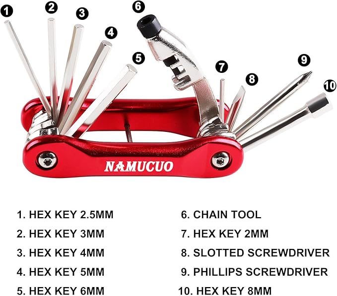 YBEKI Bike Tyre Repair Tool Kit - Bicycle Tool kit with 210 Psi Mini Pump 10-in-1 Multi-Tool with Chain Breaker, Tyre Levers &Tire Patch, Bone Wrench, 1 Portable Bag