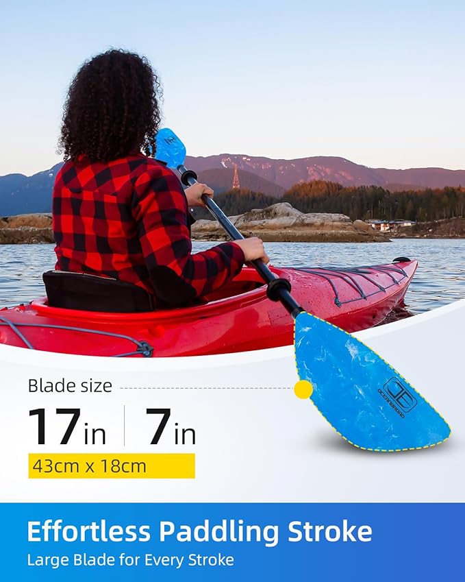 OCEANBROAD Kayak Paddle 86in/218cm, 90.5in/230cm Alloy Shaft 2-Piece Floatable Kayak Oar for Kayaking Canoeing Boating