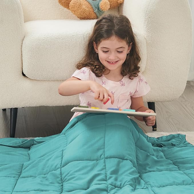 yescool Weighted Blanket (7 lbs, 41" x 60", Teal) Cooling Heavy Blanket for Sleeping Perfect for 60-90 lbs, Breathable Blanket with Premium Glass Bead, Machine Washable