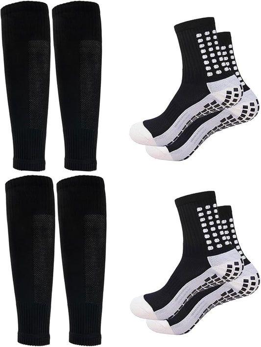 Men's Soccer Non Skid Ball Socks Anti Slip Grip Non Slip Socks, Shin Guard Sleeves, With Or Without Guard Straps for Football