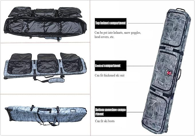 UNISTRENGH Snowboard Bag For Air Travel - Padded Snowboard Bag - Waterproof Fully Padded Snowboarding Travel Bag For Flying - Up to 165 CM Snowboards