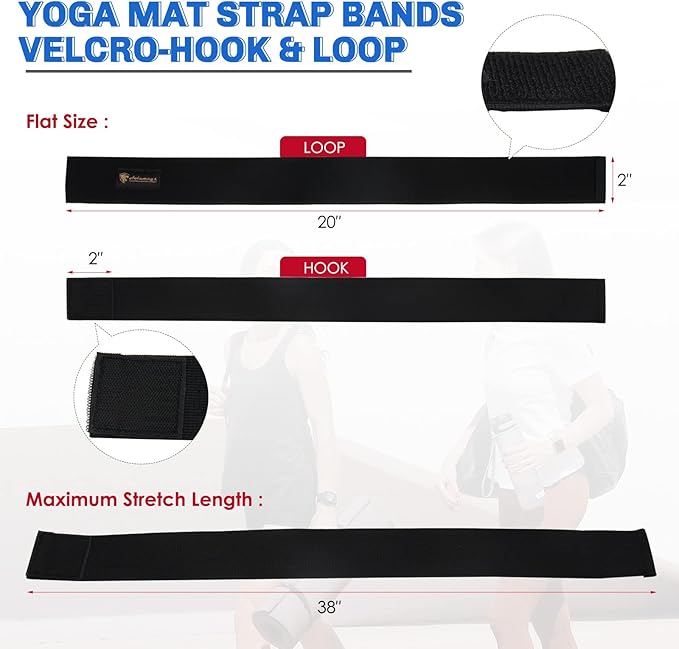 Aolamegs Yoga Mat Strap,Heavy Duty Bungee Straps Band,Wrap Organizer for Yoga Mat/Workout/Exercise(20" L x 2" W)