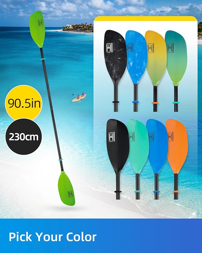 OCEANBROAD Kayak Paddle 86in/218cm, 90.5in/230cm Alloy Shaft 2-Piece Floatable Kayak Oar for Kayaking Canoeing Boating