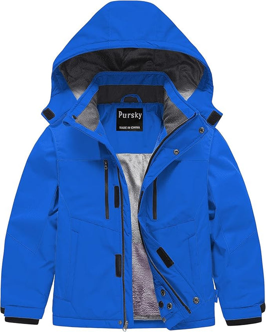 Pursky Boy's Waterproof Ski Jacket Kids Winter Snow Coats Fleece Raincoats Parka