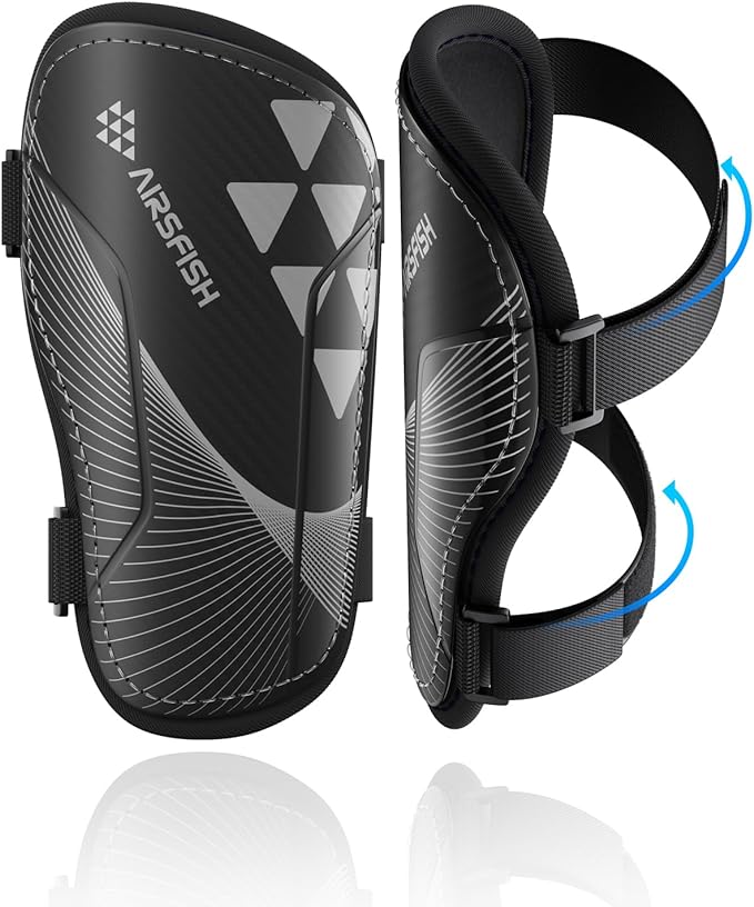 Shin Guards Soccer Kids Youth, CE Certified Airsfish Shin Guard Protection Gear for 2-18 Years Old Boys Girls Teenagers High Impact Resistant Breathable Comfortable 1 Pair 4 Sizes