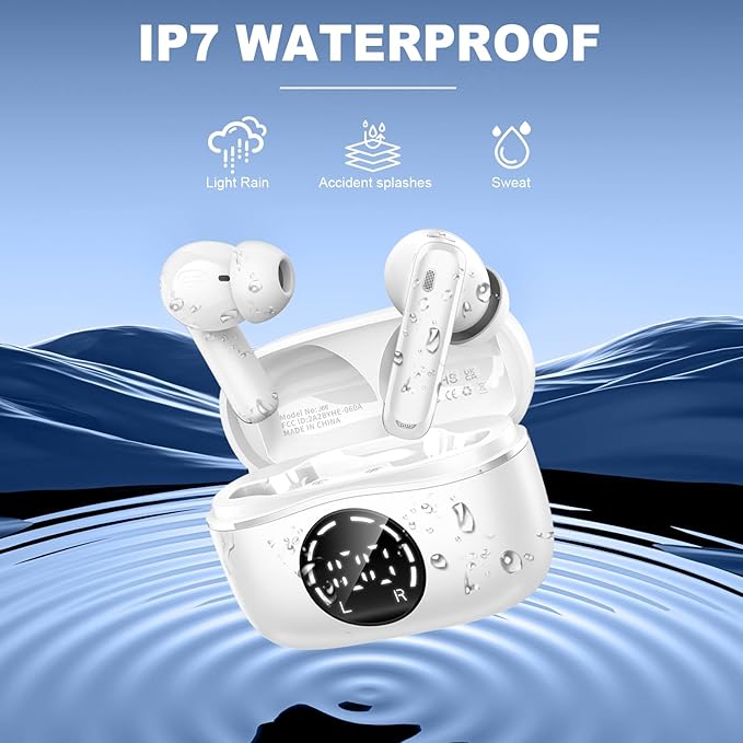 Bluetooth 5.4 Headphones, 2025 Wireless Earbuds 3D Hi-Fi Stereo Bass Ear Buds, 4 ENC Noise Cancelling Mic, 3g USB-C in-Ear Earphone Sport, IP-X7 Waterproof Workout Gym for Android iOS Laptop Pad