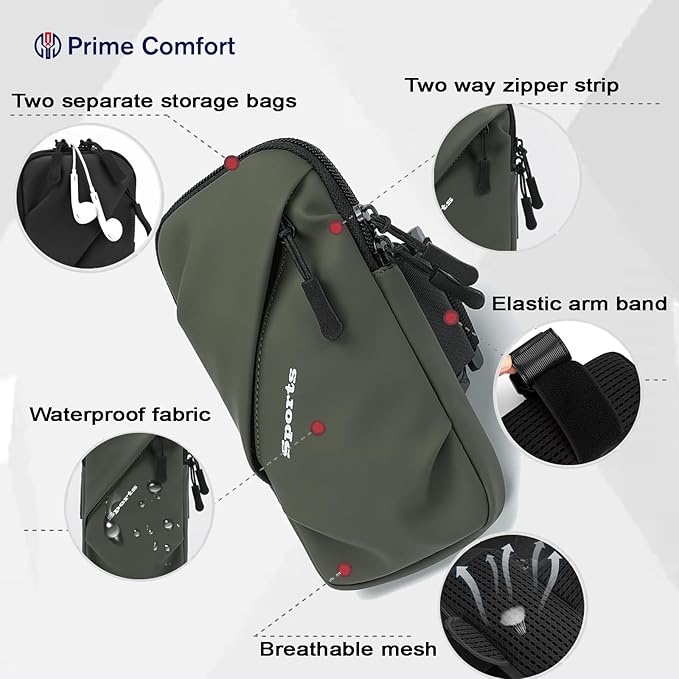 Phone Holder Arm Bands, Small Crossbody Shoulder Holsters Bag with Arm Band, Fits iPhone and All Cell Phones, Use for Running, Walking, Hiking & Biking (Plus Size Army Green)