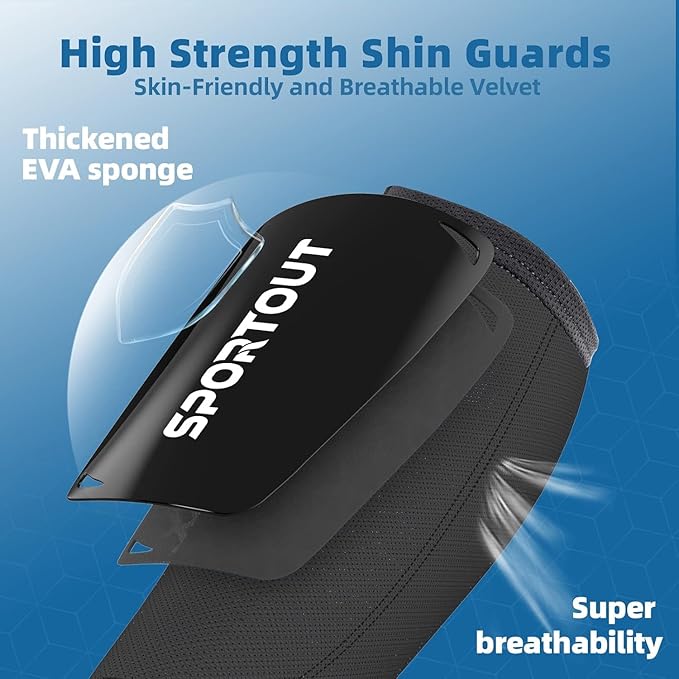 Sportout Soccer Shin Guards - Shin Guards Soccer Kids Youth Adult Protective Shin Pads with Sleeves and Insert Pocket for Boys Girls for Age 4-6, 6-8, 8-10,10-12,12-14,14-Adult