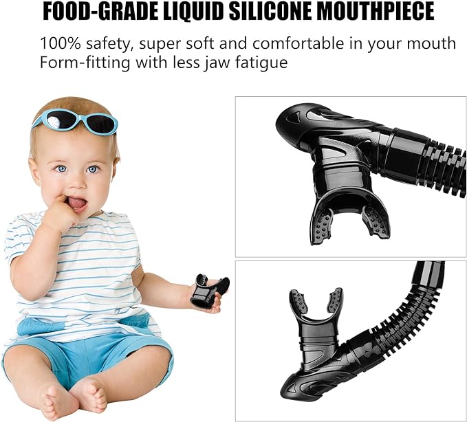 Aegend Dry Snorkel, Dive Mask Easy-Breath Free Diving Snorkel for Snorkeling Scuba Diving Freediving Swimming, with Top Dry Valve and Food-Grade Silicone Mouthpiece