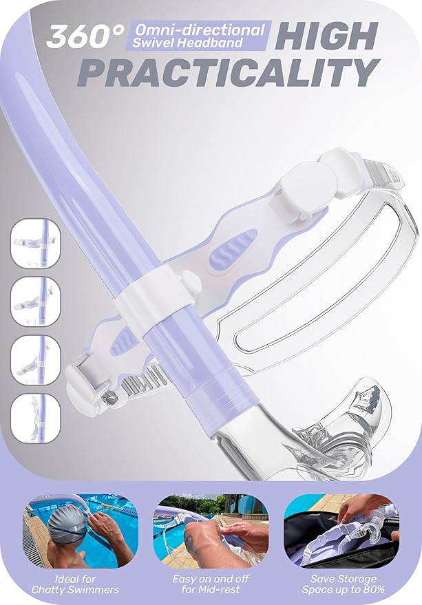 CAPAS Training Swim Snorkel for Lap Swimming, Swivel Headband Ultimate Fit Center-Mount Swimmers Snorkel with Liquid Silicone Mouthpiece Adjustable Strap, Designed for Adult Men Women