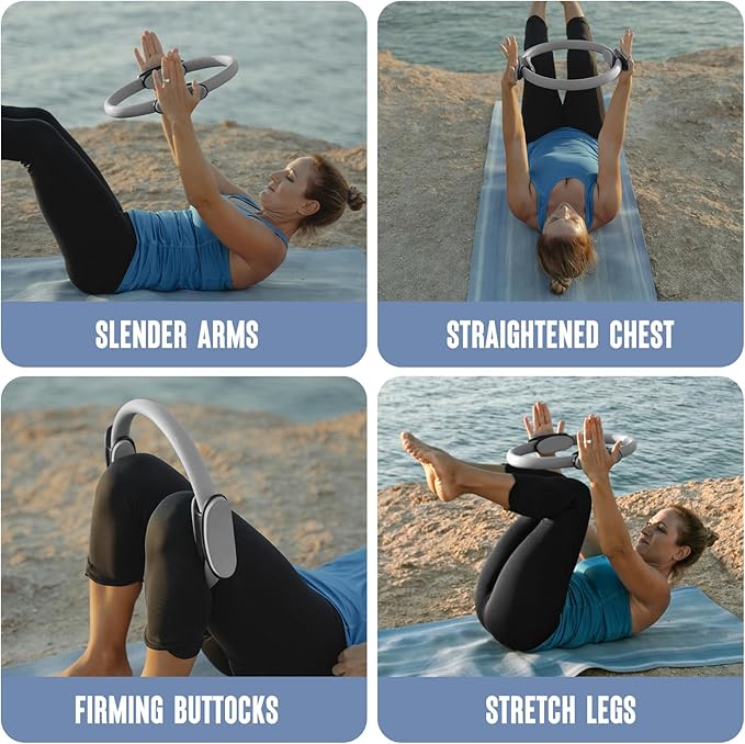 Pilates Ring Fitness Circle 14" Yoga Rings Magic Circle with Dual Padded Handles for Toning Arms, Thighs/Legs & Core，Home Exercise Equipment ﻿