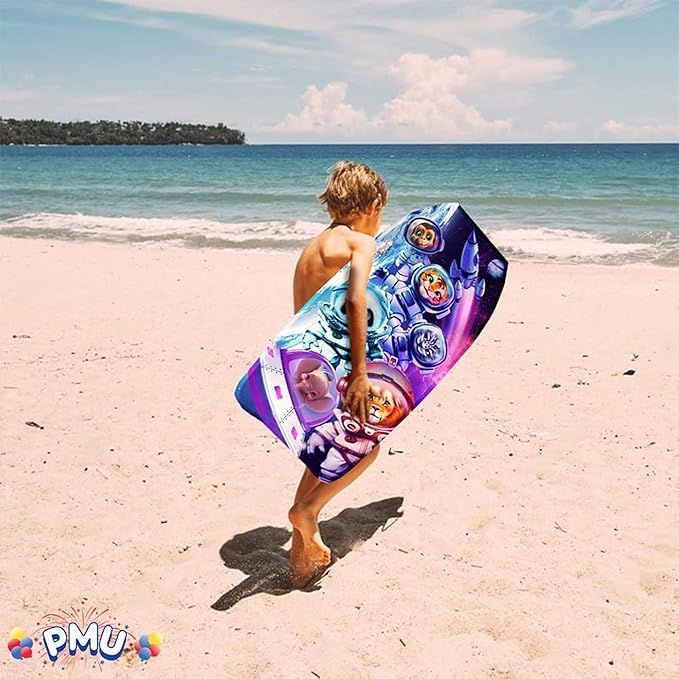 PMU 33 Inch Space Animals Printed Bodyboard - Lightweight Wrist Leash Body Board for Beach, Sea & Pool - Surfing Board for Teens & Adults Wave Conditions Pkg/1