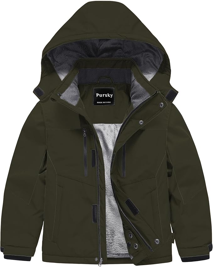 Pursky Boy's Waterproof Ski Jacket Kids Winter Snow Coats Fleece Raincoats Parka