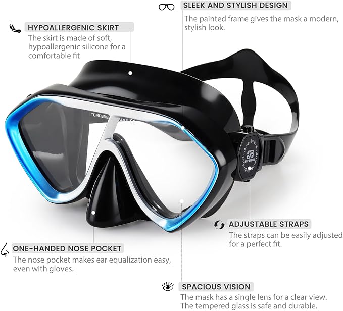 Scuba Diving Mask for Adults - Premium Anti-Fog Snorkeling Mask Comfortable & Leak-Proof Swim Goggles with Nose Cover for Scuba Diving, Snorkeling & Underwater Adventures