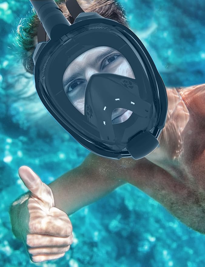 W WSTOO Full Face Snorkel Mask Adults,Suitable for Beginners Dry Top Snorkeling Gear,Can Your Mouth or Nose to Breathe,180 Degrees Panoramic View,Anti-Fog Anti-Leak,Summer Travel and Vacationing Gifts
