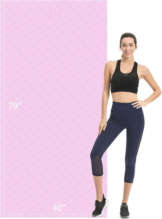 Hatha Yoga Extra Long TPE Yoga Mat 79" x 40” x 1/2" Thick Non-slip Exercise Mat for Home Gym Use, Yoga, Pilates, Fitness & Workouts