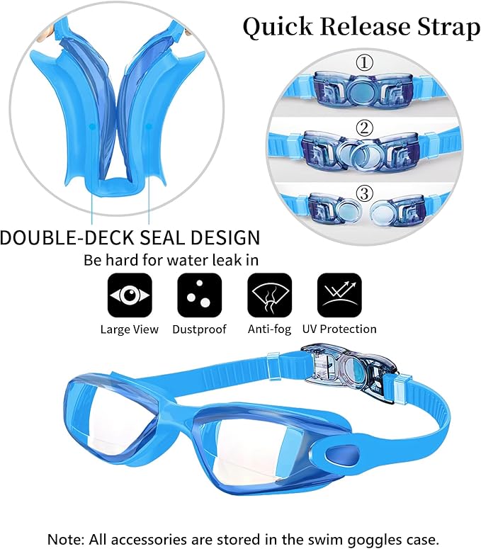 Swim Goggles Swimming Goggles No Leaking with Nose Clip, Earplugs, Swim Cap and Case for Men Women