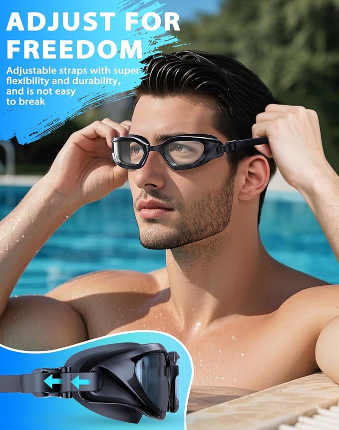 Swim Goggles, Unisex Adult Swimming Goggles Anti Fog Anti UV No Leakage Wide View for Men Women Youth