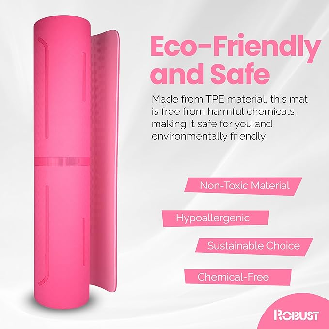 Robust Non-Slip Yoga Mat with Strap, 1/4" Thick TPE Eco-Friendly Workout Mat for Yoga with Position Lines and Texture Surface, Gym Mat for Women, Men, Pilates and Exercises Anti-Tear Sweat-Proof Exercise Mat