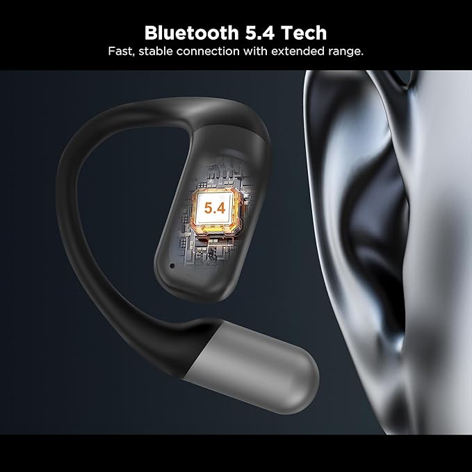 BUGANI Open Ear Headphones Wireless Earbuds,5.4 Bluetooth Headphones, IPX5 Waterproof Ear Buds for Running Workout Cycling Gift(Black)