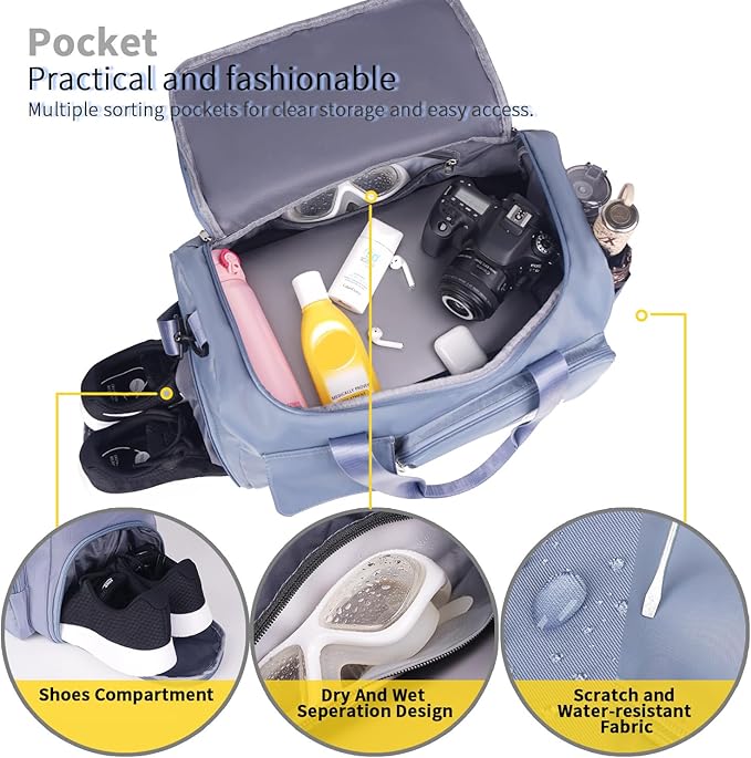 FIORETTO Women's Gym Duffle Bag with Shoes Compartment, 37L Capacity, Ideal for Travel, Gym, Sports, Duffel, Weekender