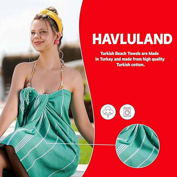HAVLULAND Set of 6 Turkish Cotton Beach Towels, 71x39, Multi-Color, Quick-Dry, Absorbent, Lightweight, Sand-Free, Ideal for Beach, Pool, Gym, Yoga, Travel, Camping, Picnic