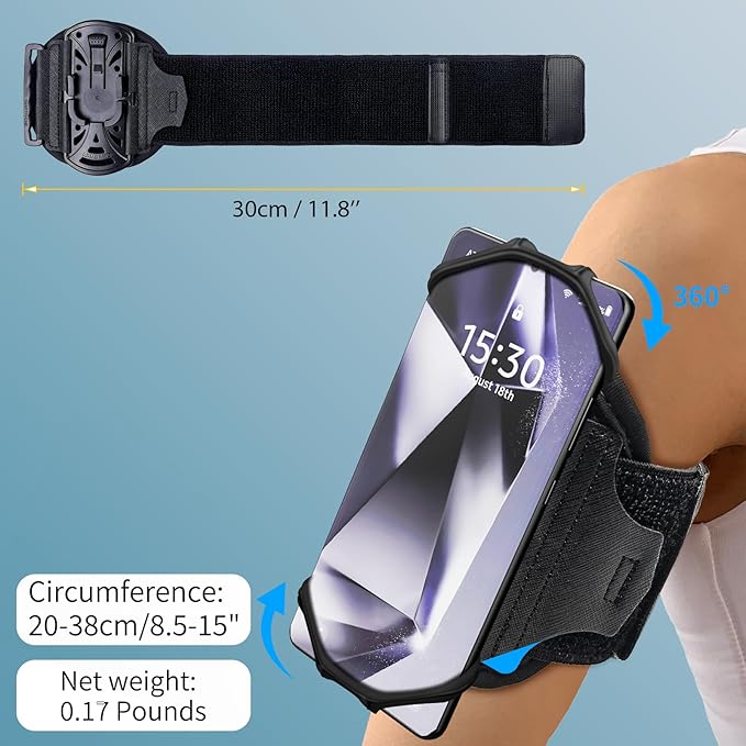 Running Armband 360°Rotatable for Phone Holder,Upgrade Anti-Drop Forearm Phone Armband for iPhone 16/15/14/Pro/Mini/12/11/SE/XR XS,Fits All 4-6.5 Inch Smartphones (ArmBlack)