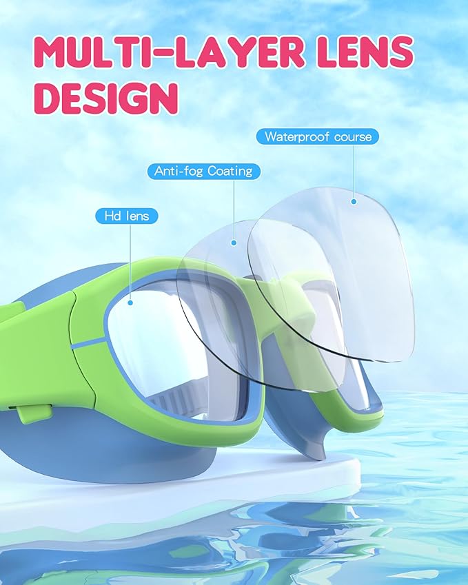 Kids Swim Goggles,Swimming Goggles for Kids 6-14, Anti-Fog UV Protection Pool Glasses for Boys Girls
