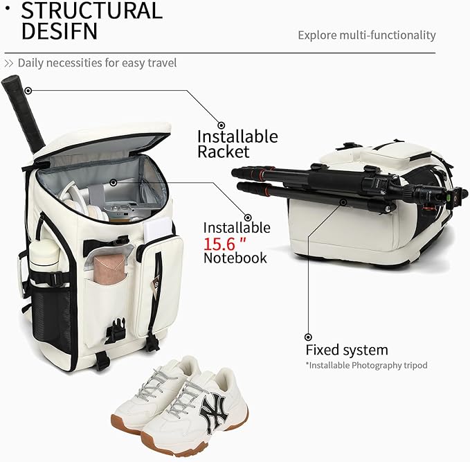 Gym Duffle Tennis Bag Backpack 4-Way Waterproof with Shoes Compartment for travel Sport Hiking laptop (Sea salt white02)
