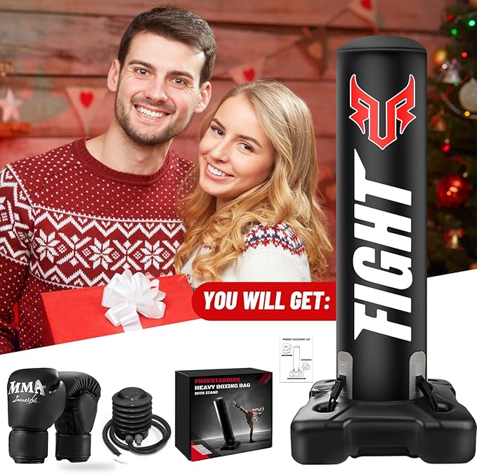 Standing Punching Bag for Adults, Upgrated Base Heavy Bag with Stand Boxing Training Equipment with MMA Gloves and Pump, 0.7mm Thickening Material Kicking Bag for Home Gym Workout Muay Thai Fitness