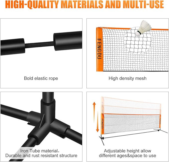 Portable Badminton Net Set, Adjustable Height Tennis Net, Kids Volleyball,Soccer Net Easy Setup Nylon Sports Net with Poles for Backyard, Indoor, Outdoor, Beach