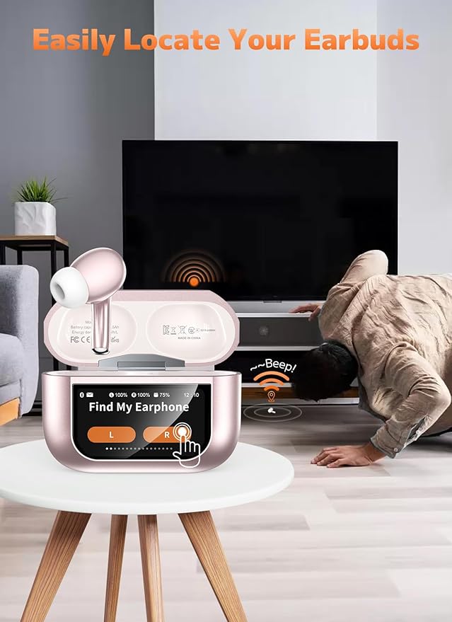 Wireless Earbuds, Bluetooth 5.4 Ear Buds with Multifunctional Touch Screen, ANC/ENC Noise Cancelling Headphones with 48H Playtime, Bass Stereo Sound, for Laptop, Android/iOS, Pad, Rose Gold