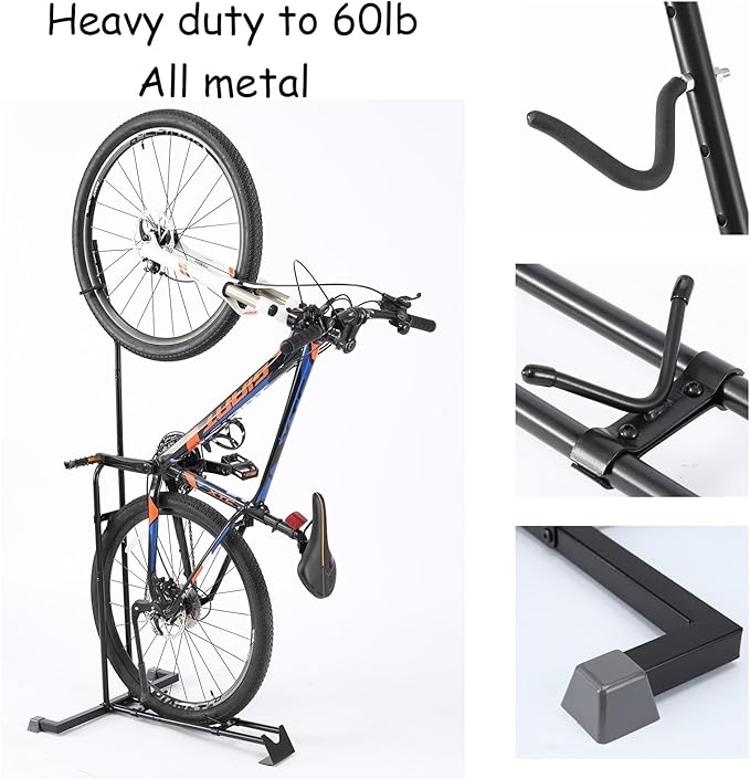YueTong Vertical Bike Stand, 2 Bike Rack Garage, Upright and Horizontal, Indoor Bicycle Storage for Floor.